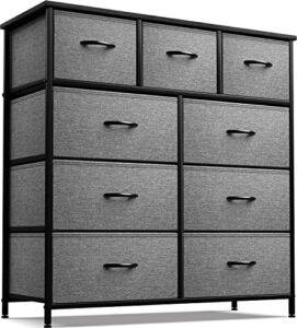 sorbus dresser with 9 drawers – furniture storage chest tower unit for bedroom, hallway, closet, office organization – steel frame, wood top, easy pull fabric bins (9 drawers, black)