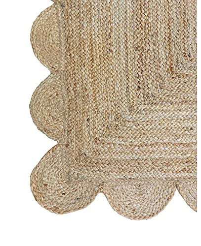 Agro Richer Rug Beige Scloop Design Hand Braided Home Living Room Floor Carpet Living Room Farmhouse Carpet Rag Rug (90 x 360 CM (3x12 Feet) Rectangle)