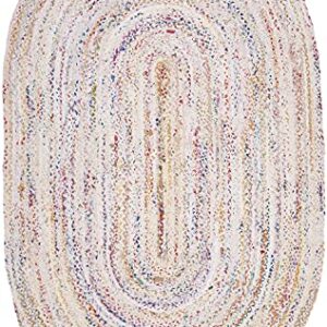 Agro Richer Rug White Chindi Cotton Multi Oval Shape Area Rug Hand Braided Multicolored Home Living Room Floor Carpet Living Room Farmhouse Carpet Rag Rug (90 x 300 Cm (3x10 Feet))