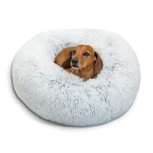 best friends by sheri the original calming donut cat and dog bed in shag fur frost, small 23×23