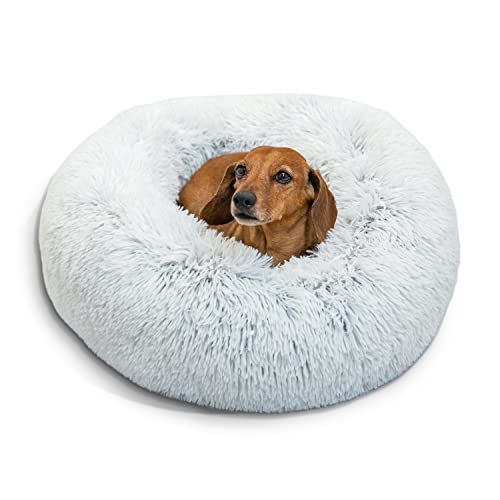 Best Friends by Sheri The Original Calming Donut Cat and Dog Bed in Shag Fur Frost, Small 23x23