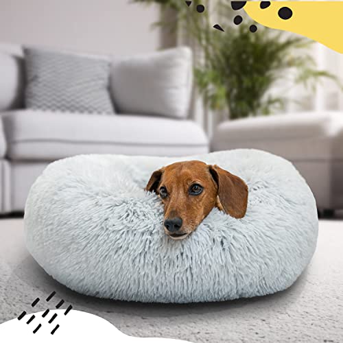 Best Friends by Sheri The Original Calming Donut Cat and Dog Bed in Shag Fur Frost, Small 23x23