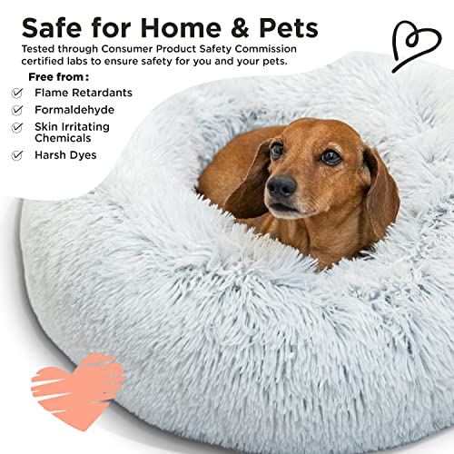 Best Friends by Sheri The Original Calming Donut Cat and Dog Bed in Shag Fur Frost, Small 23x23