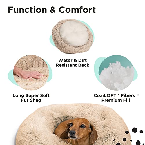 Best Friends by Sheri The Original Calming Donut Cat and Dog Bed in Shag Fur Frost, Small 23x23