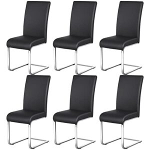 yaheetech 6pcs dining chairs armless chairs side chairs leather seat and metal legs with high back for kitchen/living room/leisure, black