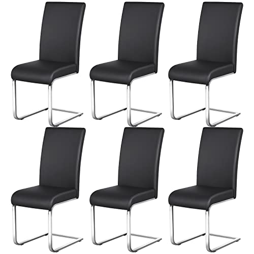 Yaheetech 6PCS Dining Chairs Armless Chairs Side Chairs Leather Seat and Metal Legs with High Back for Kitchen/Living Room/Leisure, Black