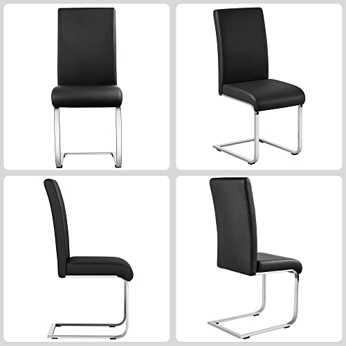 Yaheetech 6PCS Dining Chairs Armless Chairs Side Chairs Leather Seat and Metal Legs with High Back for Kitchen/Living Room/Leisure, Black