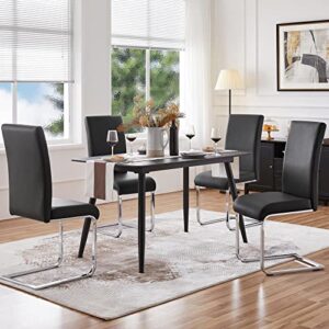 Yaheetech 6PCS Dining Chairs Armless Chairs Side Chairs Leather Seat and Metal Legs with High Back for Kitchen/Living Room/Leisure, Black