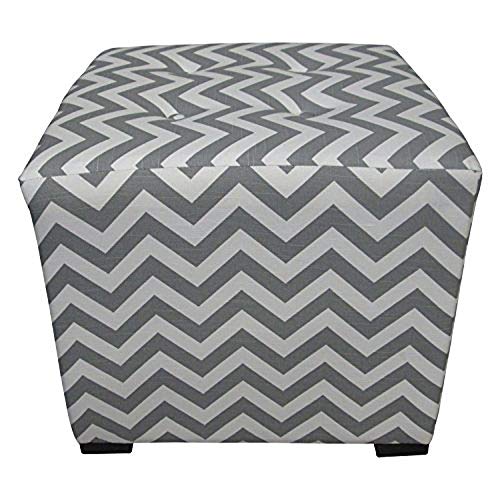 Sole Designs Zig Zag Design Merton Collection Grey Finish Button Tufted Upholstered Square Ottoman