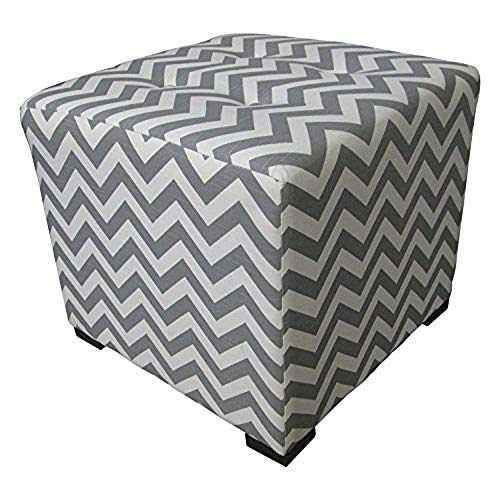 Sole Designs Zig Zag Design Merton Collection Grey Finish Button Tufted Upholstered Square Ottoman