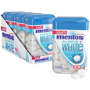 mentos always white sugar-free chewing gum with xylitol, peppermint, 100 piece bottle (pack of 4)