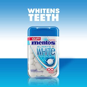 Mentos Always White Sugar-Free Chewing Gum with Xylitol, Peppermint, 100 Piece Bottle (Pack of 4)