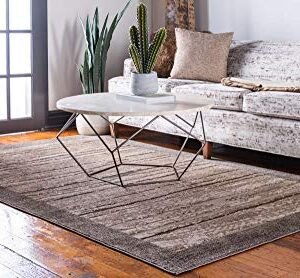 Unique Loom Outdoor Collection Transitional Indoor & Outdoor Casual Carved Tonal Border Area Rug, 6' 0" x 9' 0", Brown/Beige