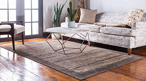 Unique Loom Outdoor Collection Transitional Indoor & Outdoor Casual Carved Tonal Border Area Rug, 6' 0" x 9' 0", Brown/Beige