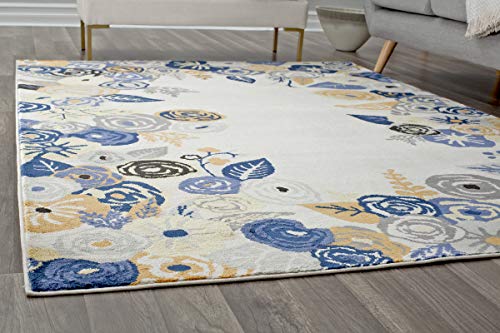 Rugs America Ivory & Multi Blooms Transitional Rug Royal Blossom Golden Ivory VA35D 5'0"X7'0" Area Rug