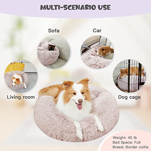 Himax Calming Dog Bed & Cat Bed, Fluffy Dog Bed with Blanket Attached, Round Dog Beds for Small, Medium Dogs and Cats (20"/26"/35")