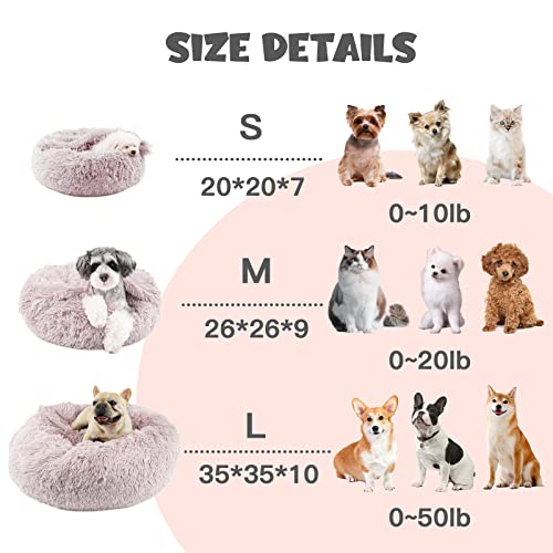 Himax Calming Dog Bed & Cat Bed, Fluffy Dog Bed with Blanket Attached, Round Dog Beds for Small, Medium Dogs and Cats (20"/26"/35")