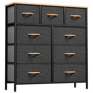yitahome dresser with 9 drawers – fabric storage tower, organizer unit for bedroom, living room, hallway, closets & nursery – sturdy steel frame, wooden top & easy pull fabric bins (dark grey)