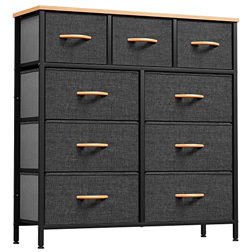 YITAHOME Dresser with 9 Drawers - Fabric Storage Tower, Organizer Unit for Bedroom, Living Room, Hallway, Closets & Nursery - Sturdy Steel Frame, Wooden Top & Easy Pull Fabric Bins (Dark Grey)