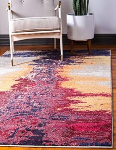 unique loom estrella collection abstract, rustic, modern, gradient, distressed area rug, 5′ 1″ x 8′ 0″, pink/navy blue