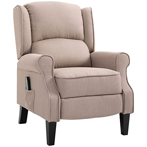 HOMCOM Vibrating Massage Recliner Chair for Living Room, Reclining Wingback Single Sofa with Heat, Linen Fabric Push Back Accent Chair with Footrest, Side Pocket, Beige