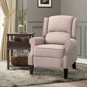 HOMCOM Vibrating Massage Recliner Chair for Living Room, Reclining Wingback Single Sofa with Heat, Linen Fabric Push Back Accent Chair with Footrest, Side Pocket, Beige