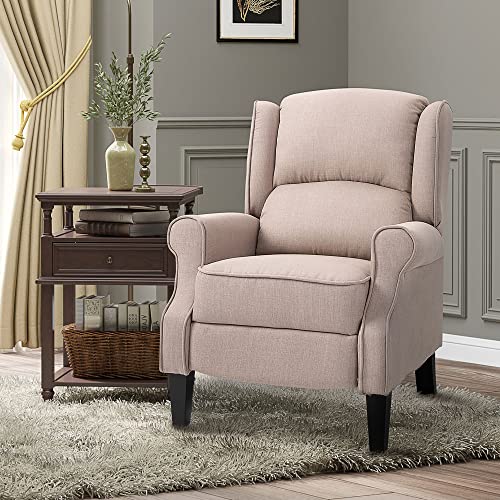 HOMCOM Vibrating Massage Recliner Chair for Living Room, Reclining Wingback Single Sofa with Heat, Linen Fabric Push Back Accent Chair with Footrest, Side Pocket, Beige