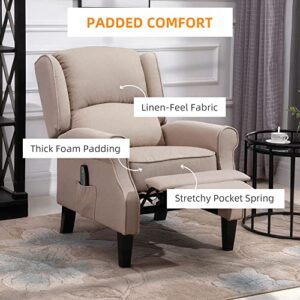 HOMCOM Vibrating Massage Recliner Chair for Living Room, Reclining Wingback Single Sofa with Heat, Linen Fabric Push Back Accent Chair with Footrest, Side Pocket, Beige