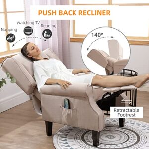 HOMCOM Vibrating Massage Recliner Chair for Living Room, Reclining Wingback Single Sofa with Heat, Linen Fabric Push Back Accent Chair with Footrest, Side Pocket, Beige