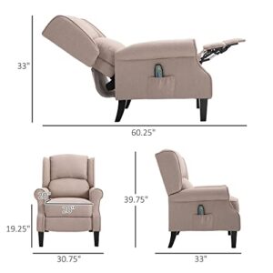 HOMCOM Vibrating Massage Recliner Chair for Living Room, Reclining Wingback Single Sofa with Heat, Linen Fabric Push Back Accent Chair with Footrest, Side Pocket, Beige