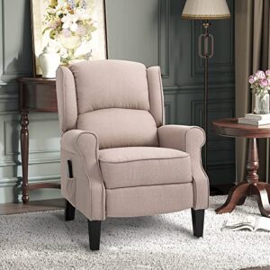 HOMCOM Vibrating Massage Recliner Chair for Living Room, Reclining Wingback Single Sofa with Heat, Linen Fabric Push Back Accent Chair with Footrest, Side Pocket, Beige