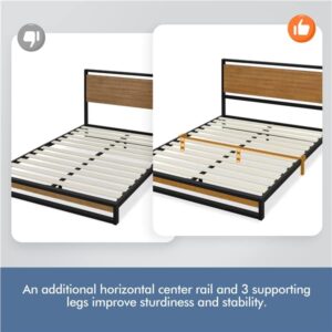 Yaheetech 37 Inch Solid Pine Wood Platform Bed Frame with Headboard Solid Wood & Steel Construction No Box Spring Needed Wood Slat Support Easy Assembly Chestnut Brown Queen