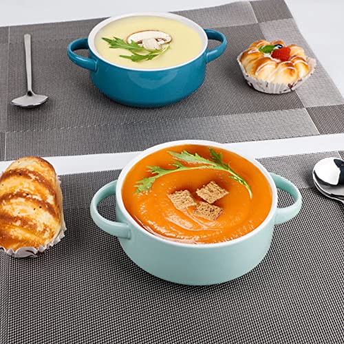 GOOD ALWAYS 22 Oz Bowls, Set of 4 Soup Bowls with Handles and Soup Soops, Ceramic Serving Bowls for Salad, Cereal, French Onion Soup, Dishwasher, Microwave, Oven, Stackable Bowls for Kitchen