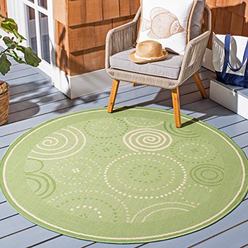 SAFAVIEH Courtyard Collection 5'3" Round Olive / Natural CY1906 Indoor/ Outdoor Waterproof Easy-Cleaning Patio Backyard Mudroom Area-Rug