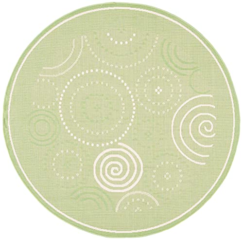 SAFAVIEH Courtyard Collection 5'3" Round Olive / Natural CY1906 Indoor/ Outdoor Waterproof Easy-Cleaning Patio Backyard Mudroom Area-Rug