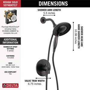 Delta Faucet Saylor 17 Series Black Shower Valve Trim Kit withIn2ition 2-in-1 Shower Head with Handheld Spray, Shower Faucet Set, Shower Head and Handle, Matte Black T17235-BL-I (Valve Not Included)