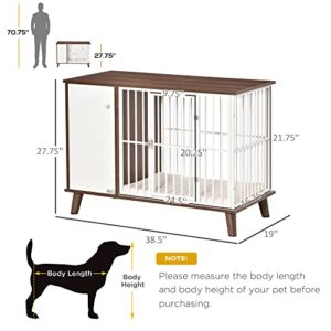 PawHut Wooden Dog Kennel, End Table Furniture with Cushion & Lockable Magnetic Doors, Small Size Pet Crate Indoor Puppy Cage, Grey