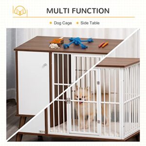 PawHut Wooden Dog Kennel, End Table Furniture with Cushion & Lockable Magnetic Doors, Small Size Pet Crate Indoor Puppy Cage, Grey