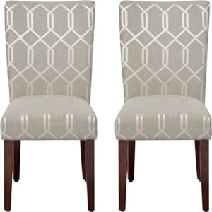 homepop parsons classic upholstered accent dining chair, set of 2, pewter grey and lattice cream