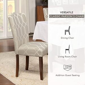 HomePop Parsons Classic Upholstered Accent Dining Chair, Set of 2, Pewter Grey and Lattice Cream