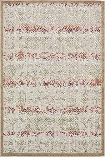 Unique Loom Modern Collection Distressed, High-Low Pile, Abstract, Vintage, Indoor and Outdoor Area Rug, 6 ft x 9 ft, Beige/Light Brown