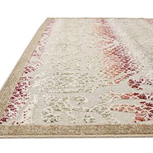 Unique Loom Modern Collection Distressed, High-Low Pile, Abstract, Vintage, Indoor and Outdoor Area Rug, 6 ft x 9 ft, Beige/Light Brown