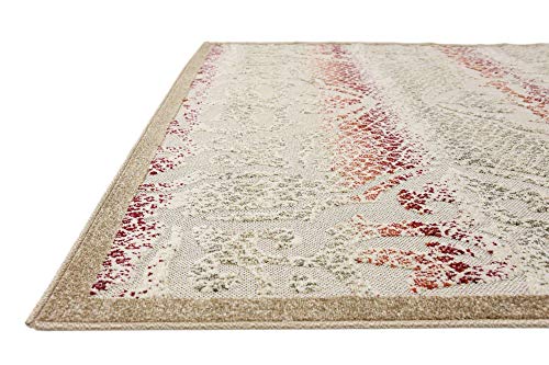 Unique Loom Modern Collection Distressed, High-Low Pile, Abstract, Vintage, Indoor and Outdoor Area Rug, 6 ft x 9 ft, Beige/Light Brown