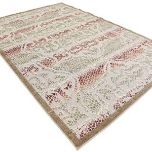 Unique Loom Modern Collection Distressed, High-Low Pile, Abstract, Vintage, Indoor and Outdoor Area Rug, 6 ft x 9 ft, Beige/Light Brown