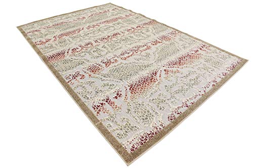 Unique Loom Modern Collection Distressed, High-Low Pile, Abstract, Vintage, Indoor and Outdoor Area Rug, 6 ft x 9 ft, Beige/Light Brown