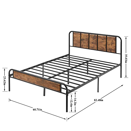 VECELO Bed Frame Size Heavy Duty Metal Platform with Wooden Headboard Footboard Mattress Foundation 12 Strong Steel Slats Support Under Bed Storage/Easy Assemble