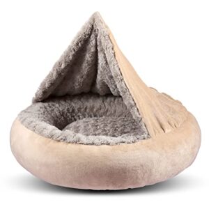 gasur small dog bed & cat bed, round donut calming dog beds for small dogs, 23″/26″ anti-anxiety cave bed with hooded blanket, cozy puppy bed and cat beds for indoor cats, machine washable pet bed 23″