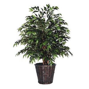 vickerman everyday 4′ artificial green smilax extra full bush in a rattan basket – realistic indoor greenery decor – faux potted decoration for home or office accent