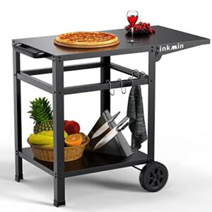 inkmin outdoor dining cart double-shelf movable table stainless steel pizza oven trolley bbq stand commercial multifunctional kitchen food prep worktable