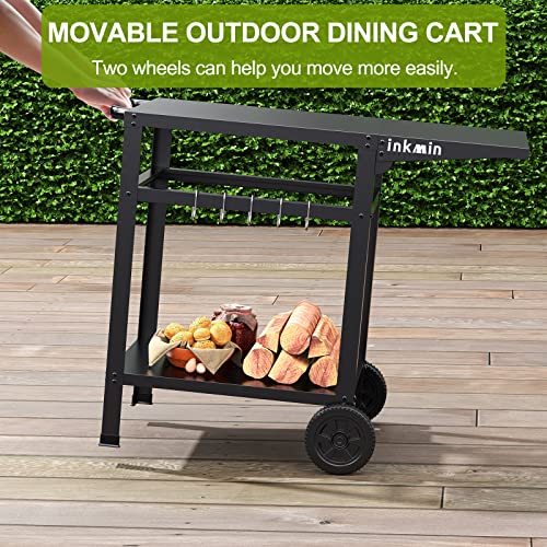 Inkmin Outdoor Dining Cart Double-Shelf Movable Table Stainless Steel Pizza Oven Trolley BBQ Stand Commercial Multifunctional Kitchen Food Prep Worktable